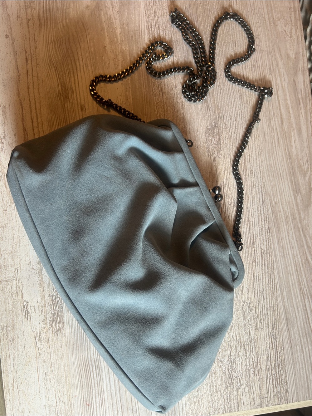 Minimalist Slate Crossbody Bag with Gunmetal Chain